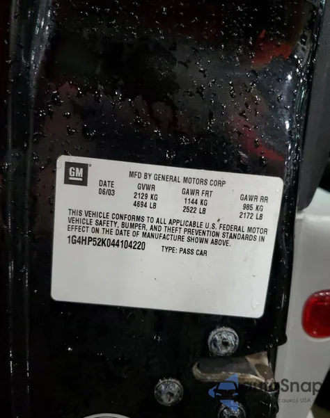 2004 Buick Lesabre Custom z USA, uszkodzony, nr VIN 1G4HP52K044104220